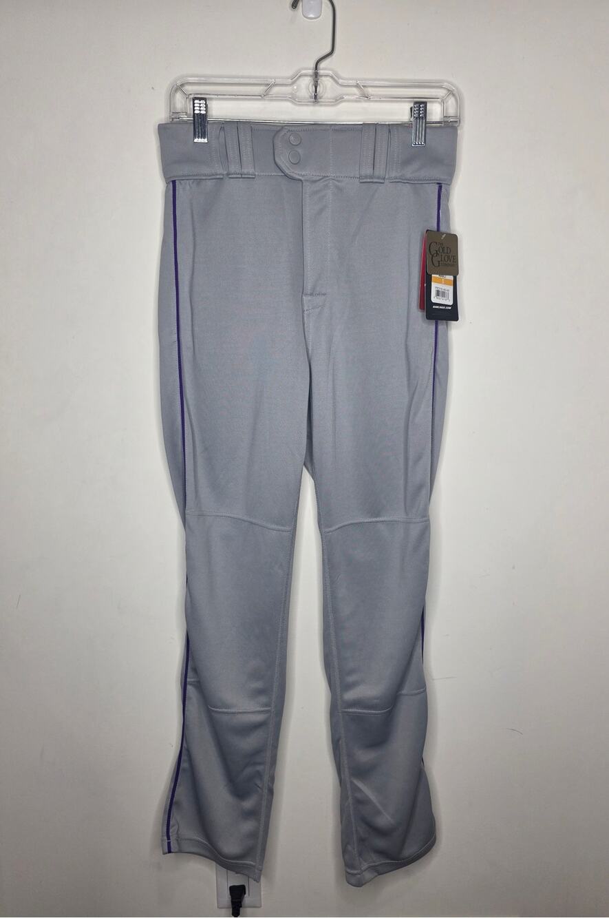 NWT Rawlings grey semi relaxed baseball pants with purple piping - small